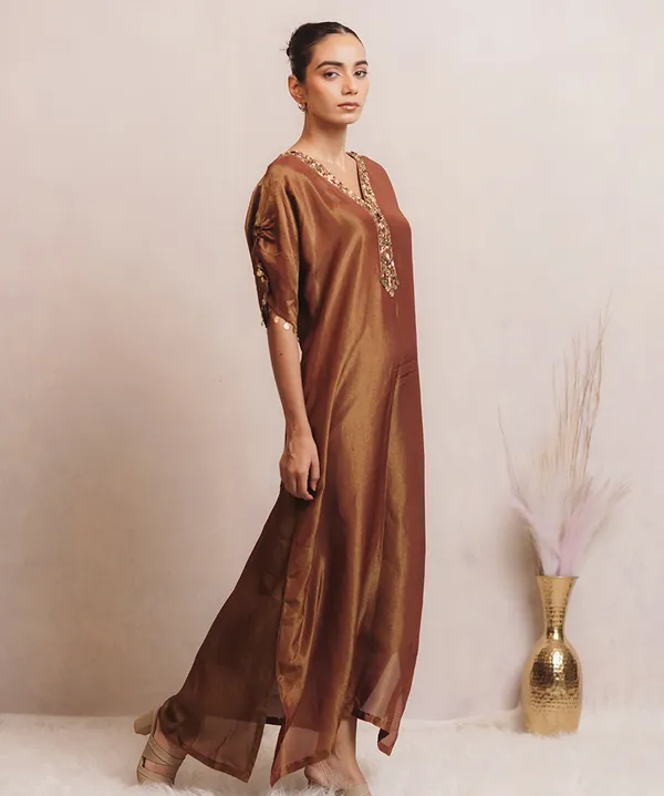 Bronze_Gold_Embellished_Tissue_Kaftan_Dress_For_Women