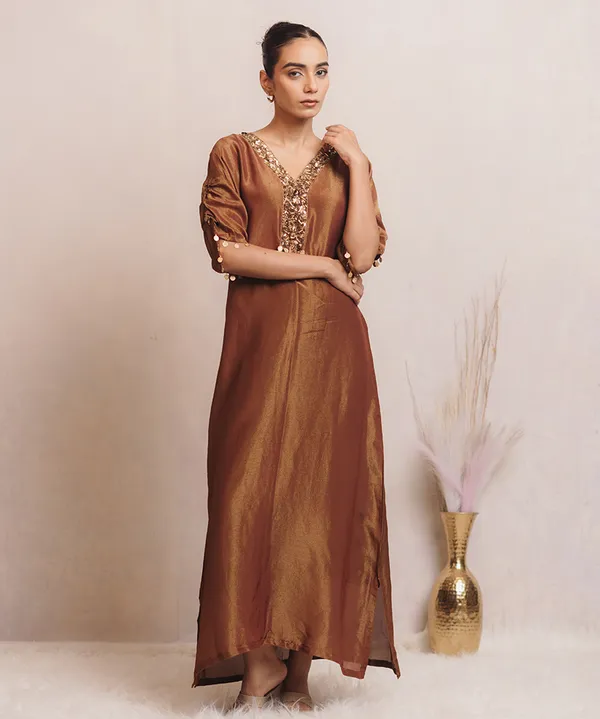 Bronze_Gold_Embellished_Tissue_Kaftan_Dress_For_Women
