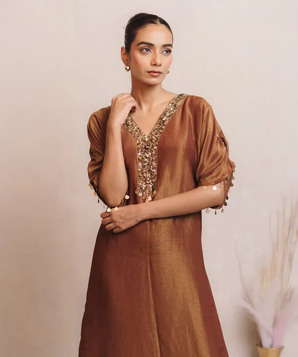 Bronze_Gold_Embellished_Tissue_Kaftan_Dress_For_Women