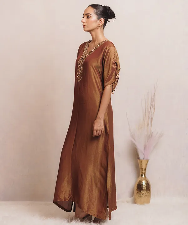 Bronze_Gold_Embellished_Tissue_Kaftan_Dress_For_Women