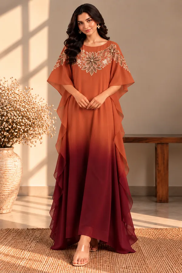 CARMINE_GLOW_FLORAL_EMBROIDERED_KAFTAN_DRESS_FOR_WOMEN