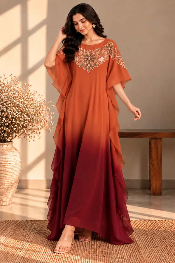 CARMINE_GLOW_FLORAL_EMBROIDERED_KAFTAN_DRESS_FOR_WOMEN