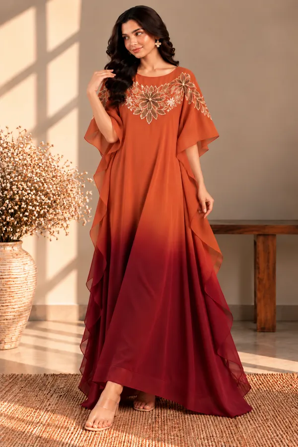 CARMINE_GLOW_FLORAL_EMBROIDERED_KAFTAN_DRESS_FOR_WOMEN