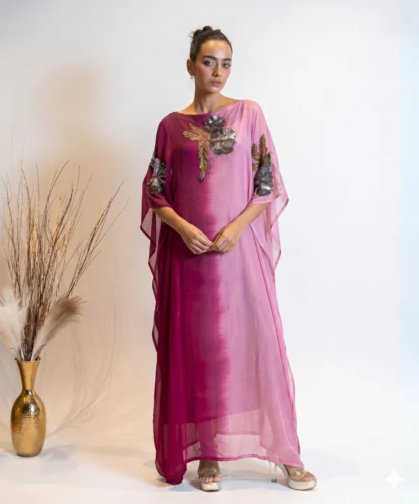 Fuchsia_Ombre_Silk_Kaftan_with_Zardosi_Floral_Embroidery_Dress_For_Women