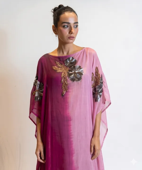 Fuchsia_Ombre_Silk_Kaftan_with_Zardosi_Floral_Embroidery_Dress_For_Women
