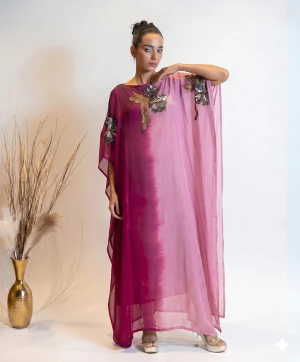 Fuchsia_Ombre_Silk_Kaftan_with_Zardosi_Floral_Embroidery_Dress_For_Women