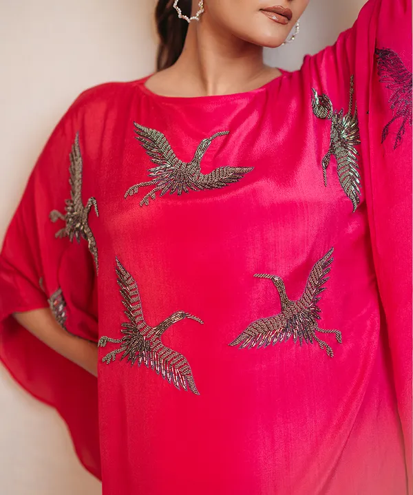 Fuchsia_Pink_Ombre_Embroidered_Dress_For_Women