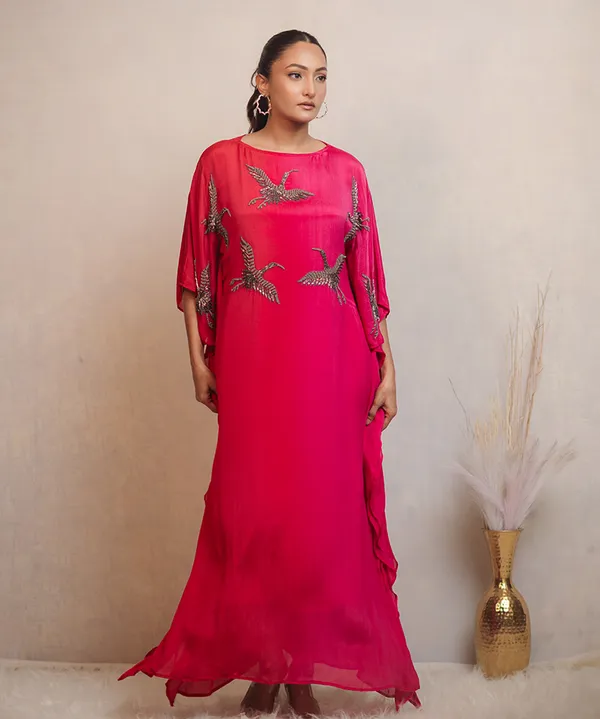 Fuchsia_Pink_Ombre_Embroidered_Dress_For_Women
