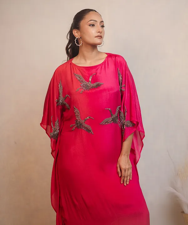Fuchsia_Pink_Ombre_Embroidered_Dress_For_Women