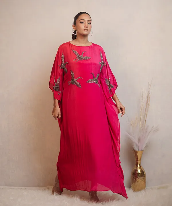 Fuchsia_Pink_Ombre_Embroidered_Dress_For_Women