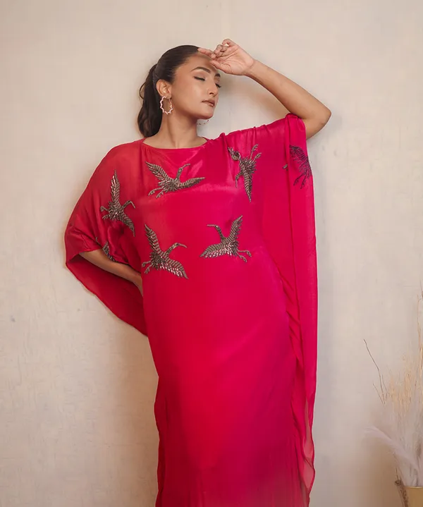 Fuchsia_Pink_Ombre_Embroidered_Dress_For_Women