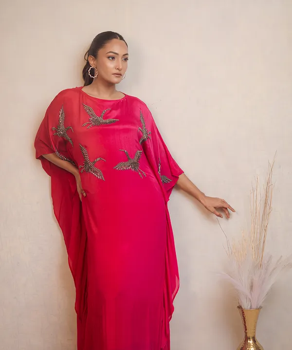 Fuchsia_Pink_Ombre_Embroidered_Dress_For_Women