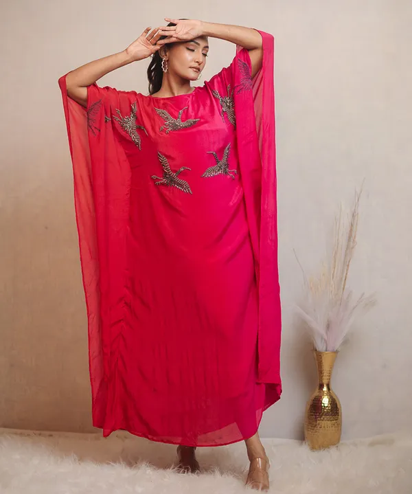 Fuchsia_Pink_Ombre_Embroidered_Dress_For_Women