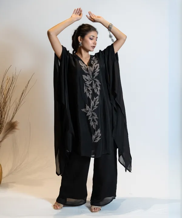 Black_Embroidered_Co-Ord_Set_With_Flared_Top_For_Women