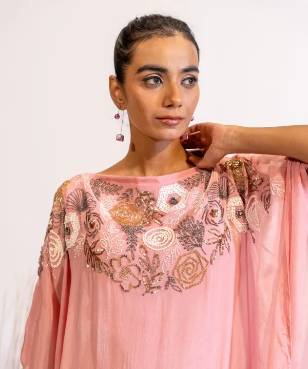 Blush_Pink_Sequined_&_Beaded_Kaftan_Dress_For_Women