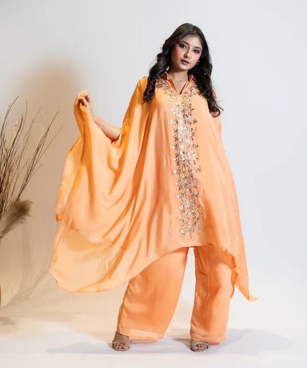 Apricot_Orange_Embroidered_Co-Ord_Set_With_Flared_Top_For_Women