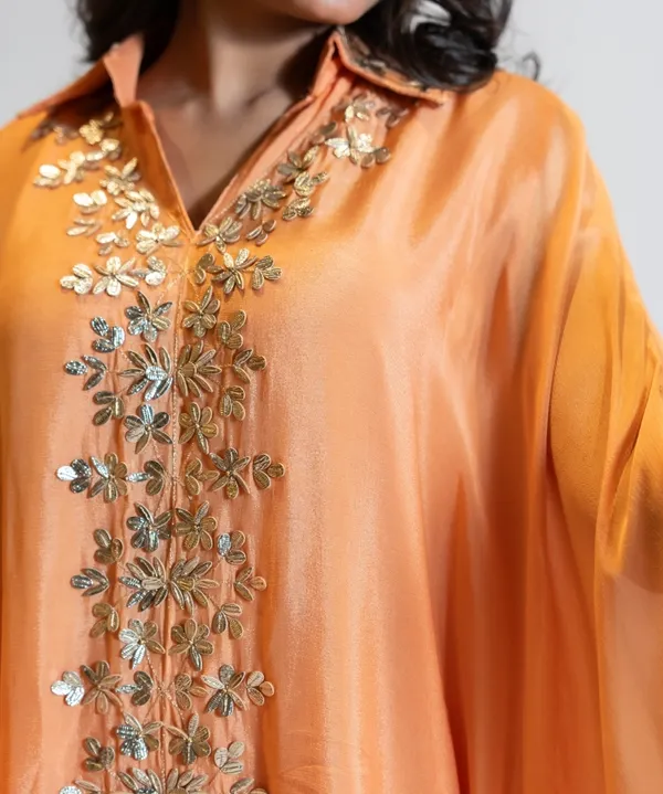 Apricot_Orange_Embroidered_Co-Ord_Set_With_Flared_Top_For_Women
