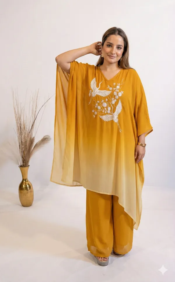 Mustard_Ombre_Crane_Embroidered_Kaftan_Set