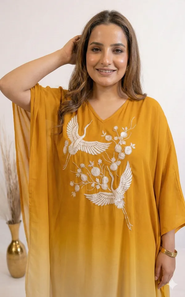 Mustard_Ombre_Crane_Embroidered_Kaftan_Set