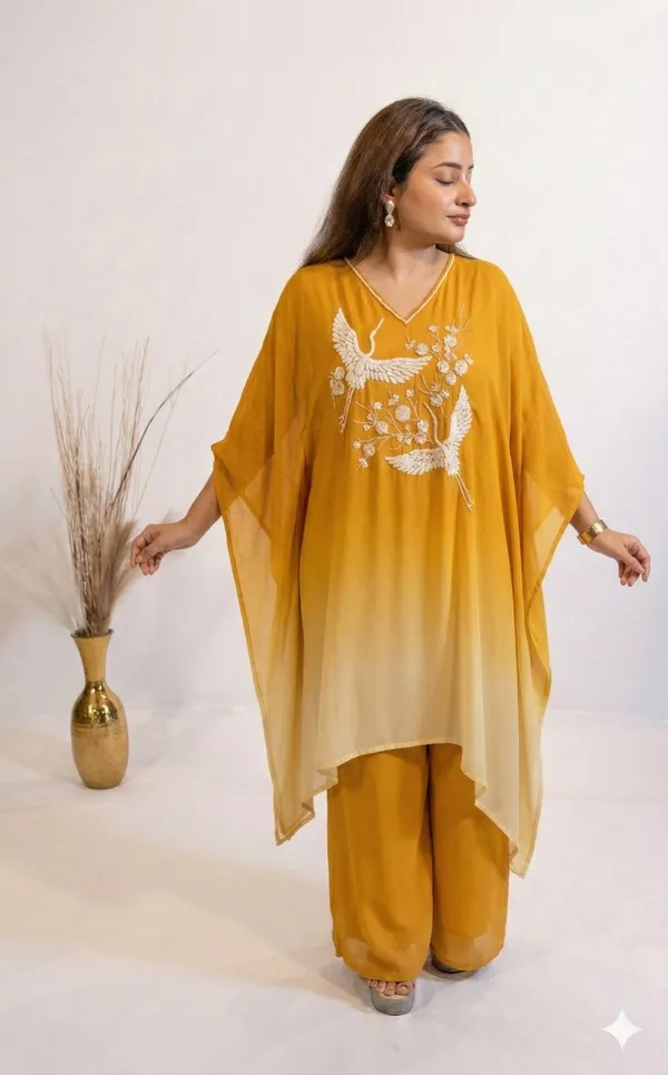 Mustard_Ombre_Crane_Embroidered_Kaftan_Set