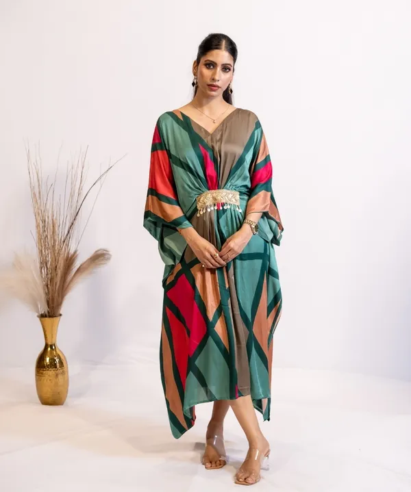 Emerald_Rust_Abstract_Print_Kaftan_Dress_For_Women