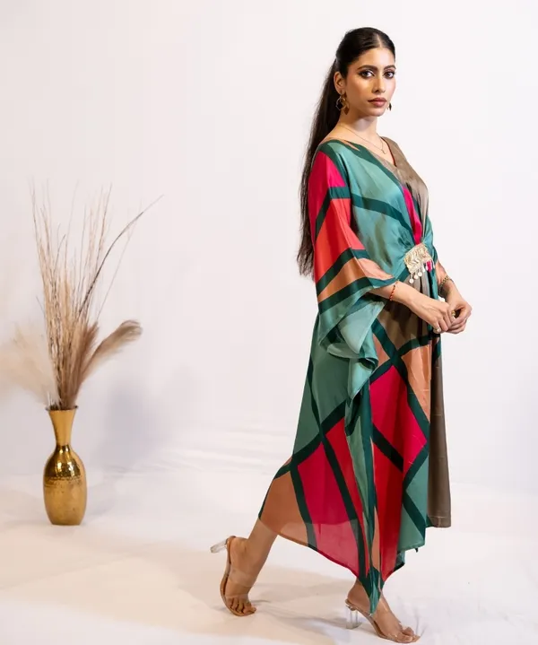 Emerald_Rust_Abstract_Print_Kaftan_Dress_For_Women