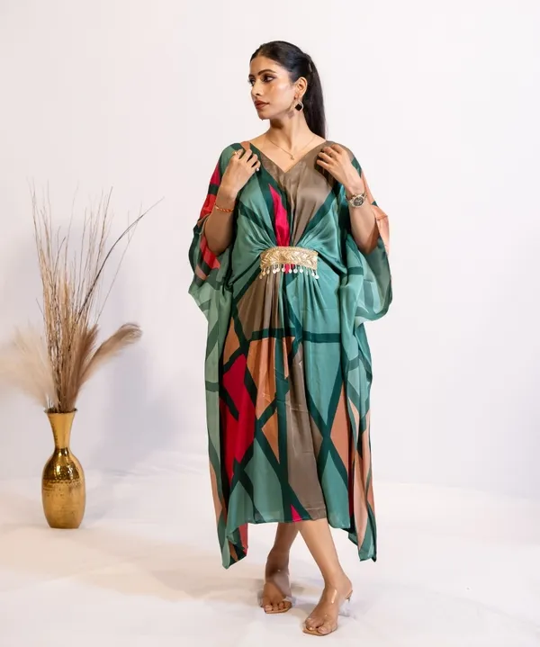 Emerald_Rust_Abstract_Print_Kaftan_Dress_For_Women