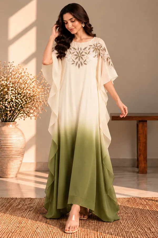 OLIVINE_FLORAL_EMBROIDERED_KAFTAN_DRESS_FOR_WOMEN