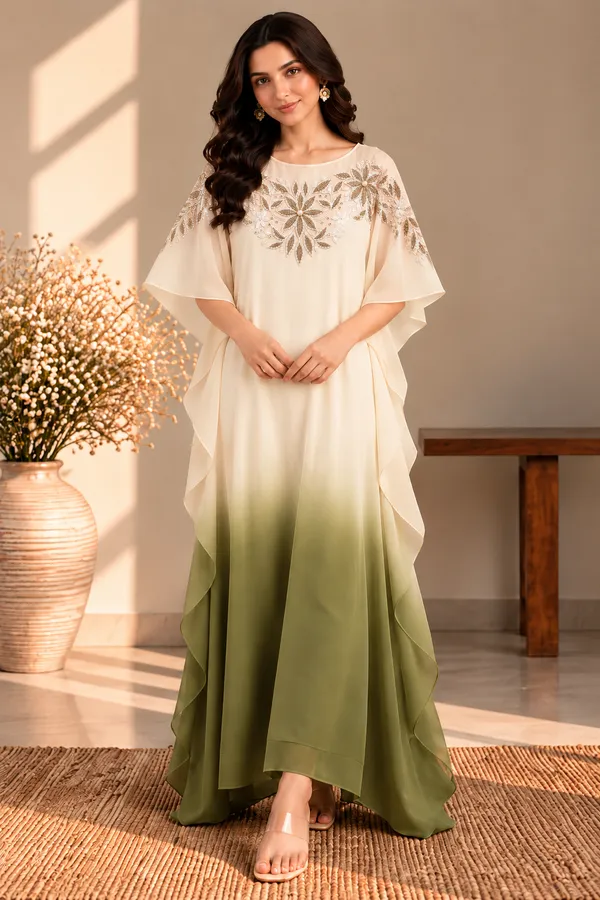 OLIVINE_FLORAL_EMBROIDERED_KAFTAN_DRESS_FOR_WOMEN