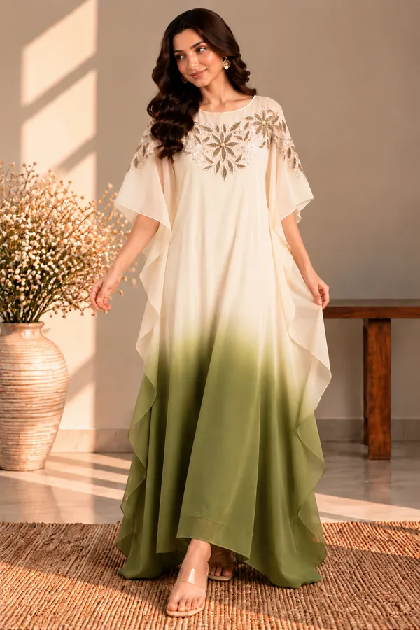OLIVINE_FLORAL_EMBROIDERED_KAFTAN_DRESS_FOR_WOMEN
