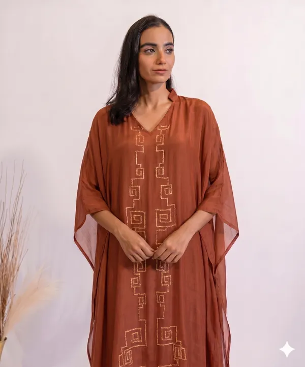 Rust_Brown_Embroidered_Chiffon_Kaftan_Dress_for_Women