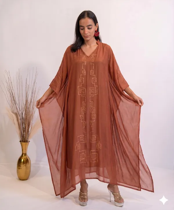 Rust_Brown_Embroidered_Chiffon_Kaftan_Dress_for_Women