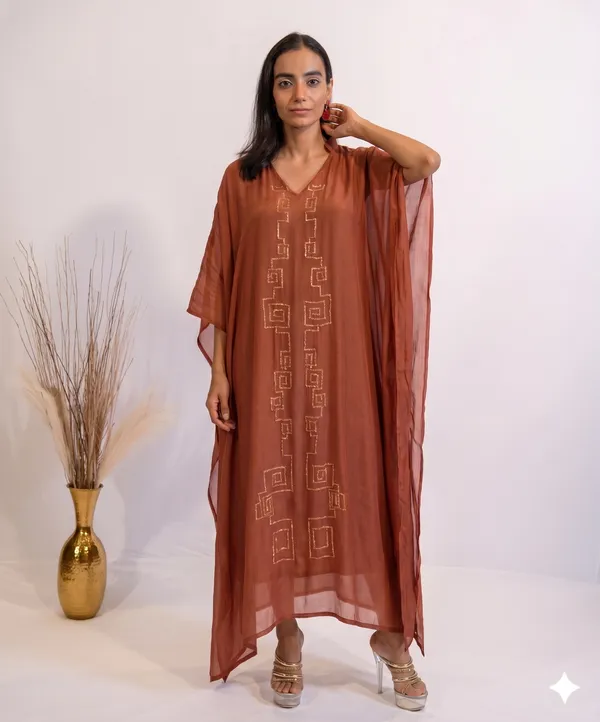 Rust_Brown_Embroidered_Chiffon_Kaftan_Dress_for_Women