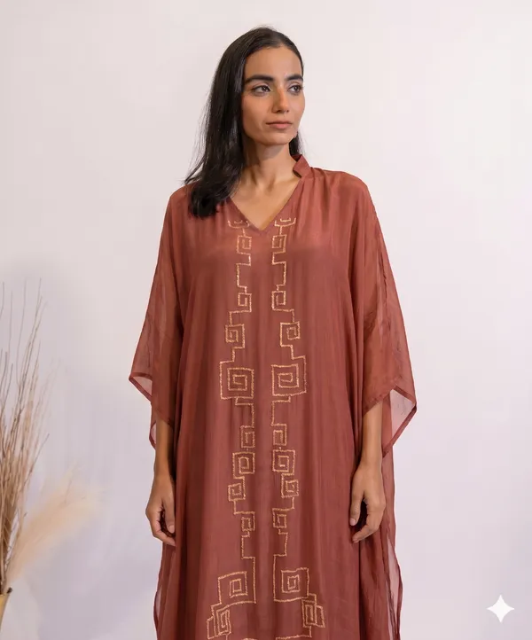 Rust_Brown_Embroidered_Chiffon_Kaftan_Dress_for_Women