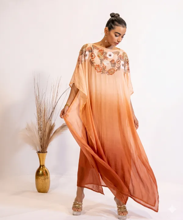 Rust_Gradient_Sequin-Embroidered_Sheer_Kaftan_Dress_For_Women