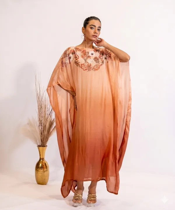Rust_Gradient_Sequin-Embroidered_Sheer_Kaftan_Dress_For_Women