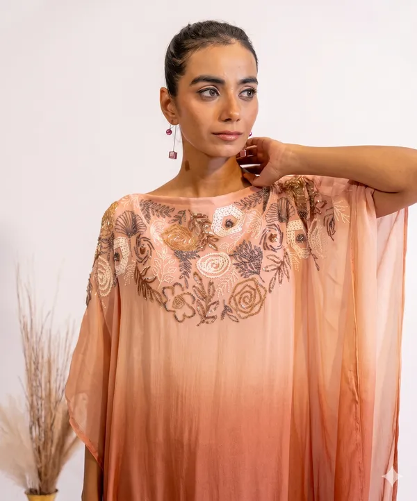 Rust_Gradient_Sequin-Embroidered_Sheer_Kaftan_Dress_For_Women