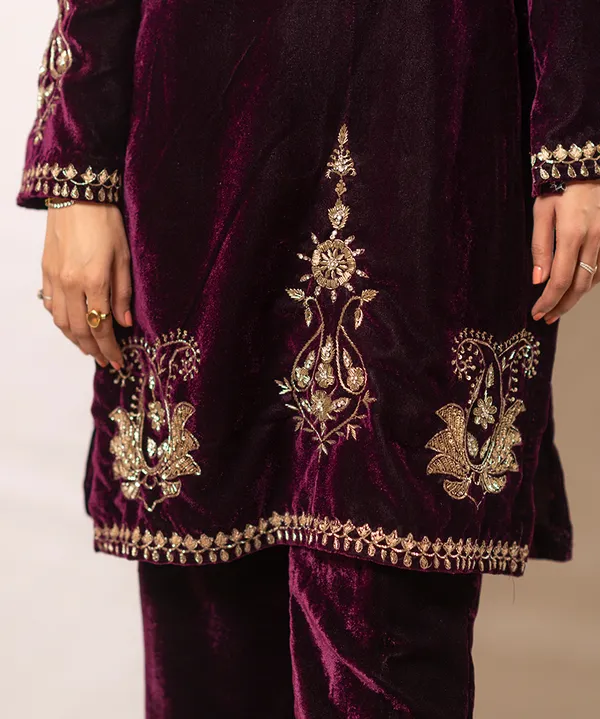 Deep_Wine_Velvet_Zardosi_Co-ord_Set