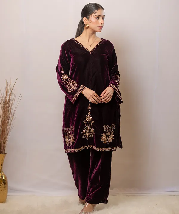 Deep_Wine_Velvet_Zardosi_Co-ord_Set