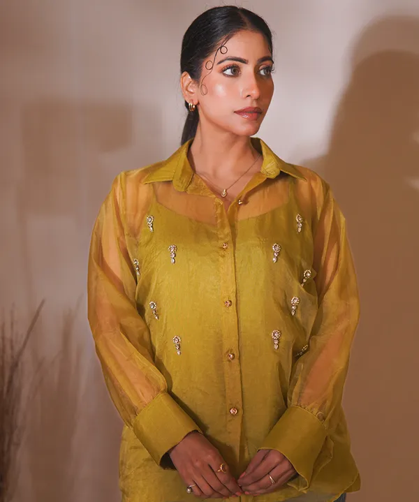 Olive_Glow_Organza_Hand-Embellished_Shirt