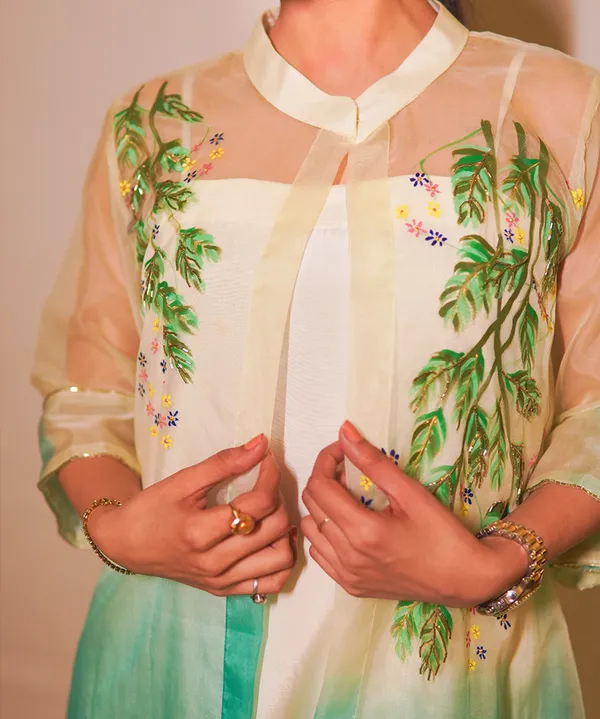 Mint_Aqua_Hand-painted_Organza_Kurta_Set