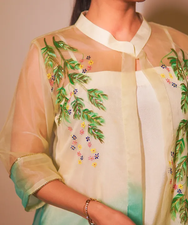 Mint_Aqua_Hand-painted_Organza_Kurta_Set