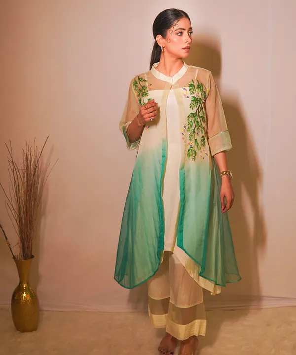 Mint_Aqua_Hand-painted_Organza_Kurta_Set