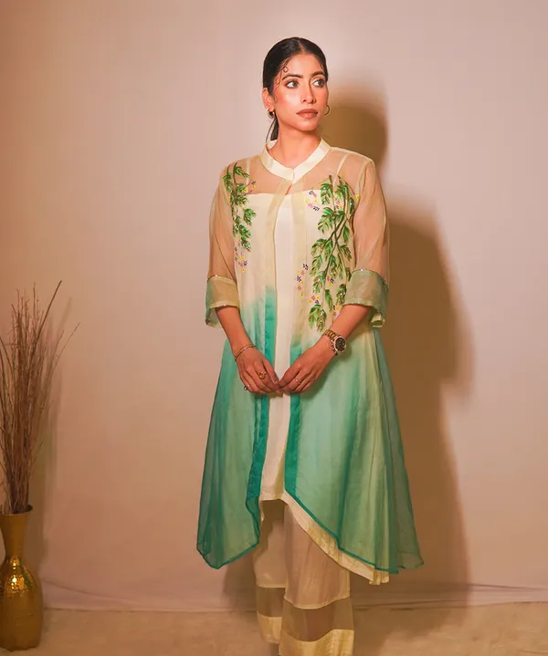 Mint_Aqua_Hand-painted_Organza_Kurta_Set