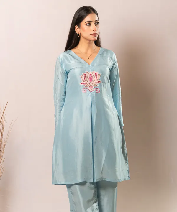 Azure_Lotus_??Handcrafted_Upada_Silk_Co-ord_Set