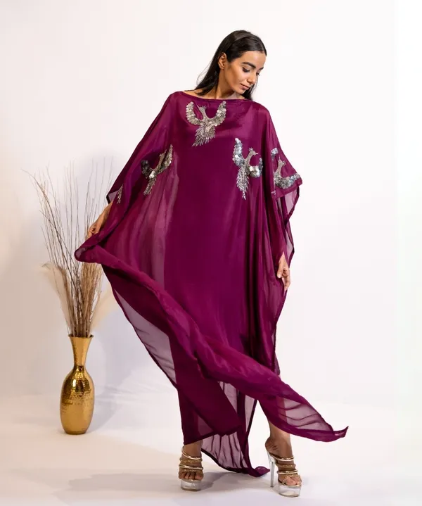 Plum_Hand-Embellished_Bird_Kaftan_Dress_For_Women