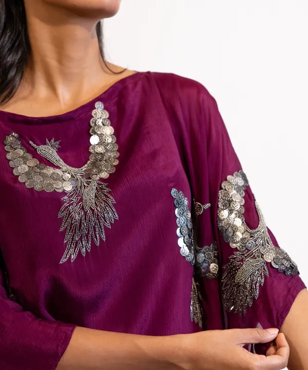 Plum_Hand-Embellished_Bird_Kaftan_Dress_For_Women