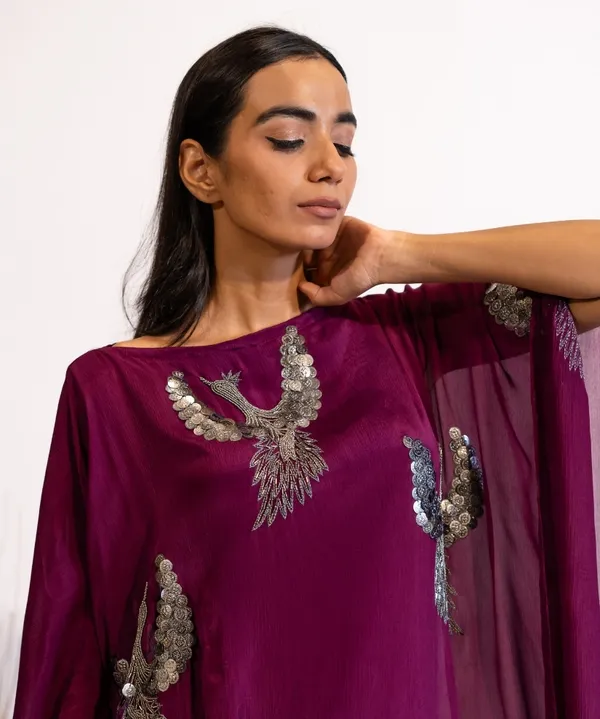 Plum_Hand-Embellished_Bird_Kaftan_Dress_For_Women