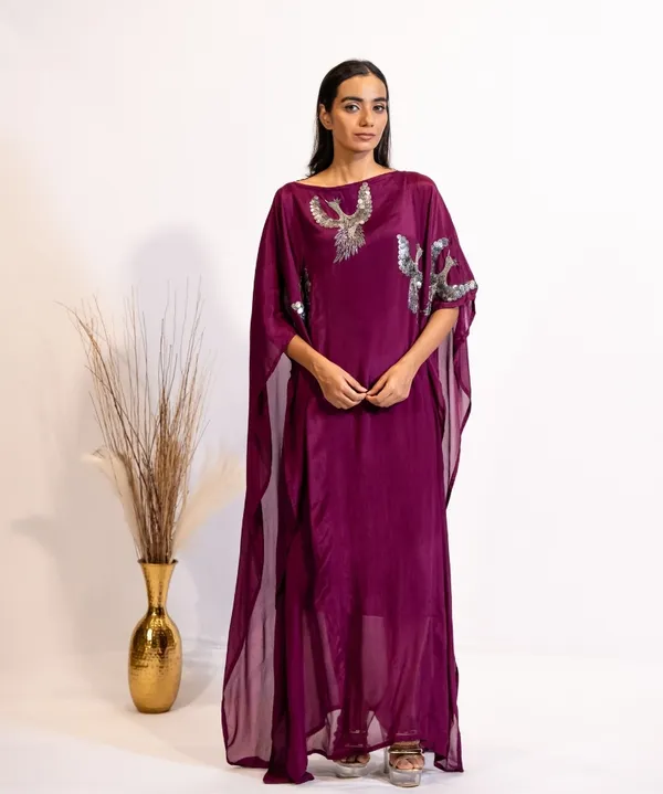 Plum_Hand-Embellished_Bird_Kaftan_Dress_For_Women