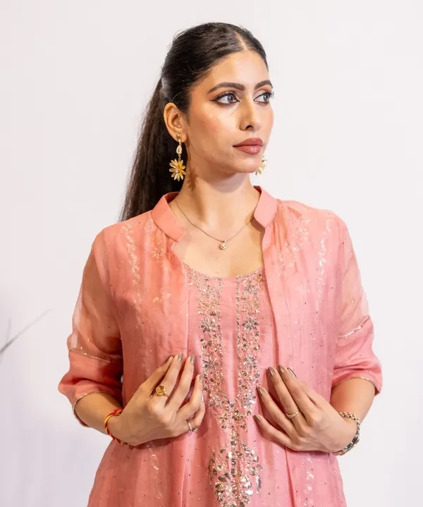 Blush_Pink_Chanderi_Kurta_With_Organza_Shrug_For_Women